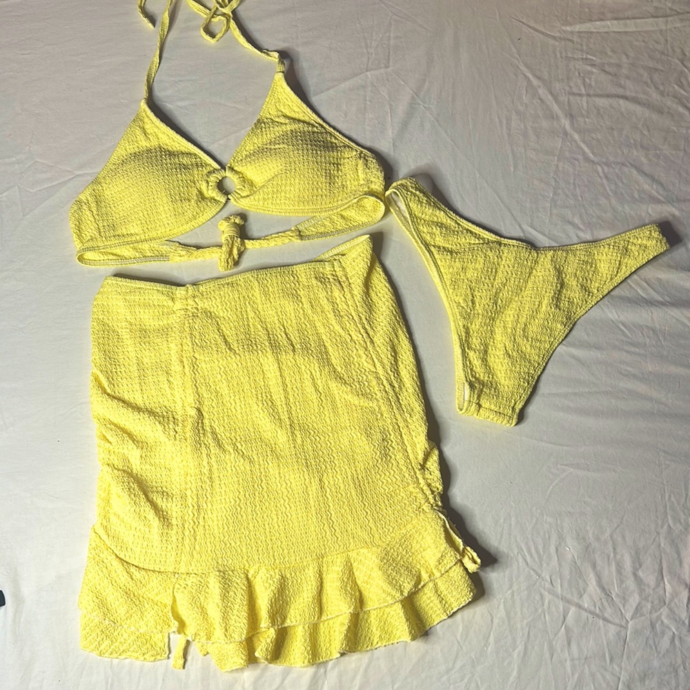 Yellow 3 piece bikini set